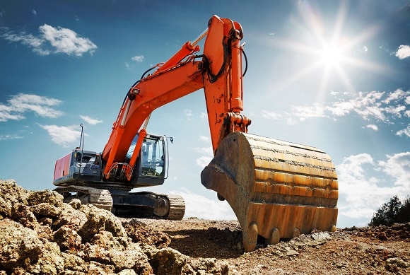 Abbrucharbeiten Bagger auf Baustelle Raupenbagger mit Aushub