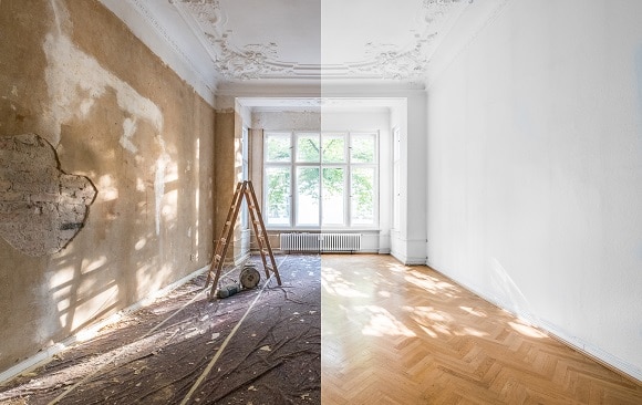 Altbausanierung Hochflorige Appartmentwohnung im Vorher-Nachher-Vergleich